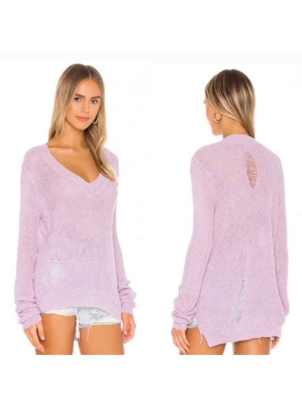 Superdown Revolve Mishel Distressed Sweater in Lavender XS